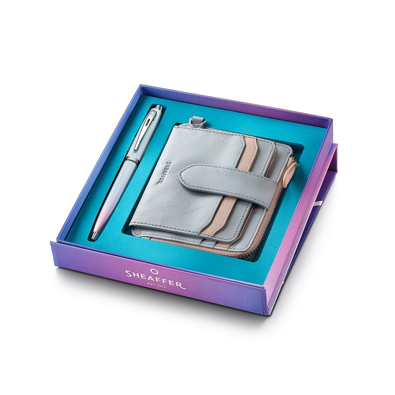 Sheaffer Expressions Gift Set 100 9376 Blue And Pink Pearlised Gradient Ballpoint Pen With Chrome-Plated Trims And Small Notebook