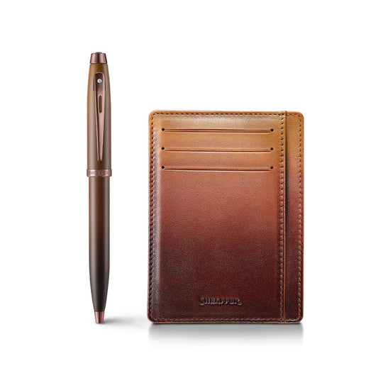 Sheaffer Gift Set ft. Coffee Edition 100 Ballpoint Pen with Regal Brown PVD Trims and Credit Card Holder