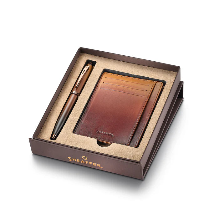 Sheaffer Gift Set ft. Coffee Edition 100 Ballpoint Pen with Regal Brown PVD Trims and Credit Card Holder