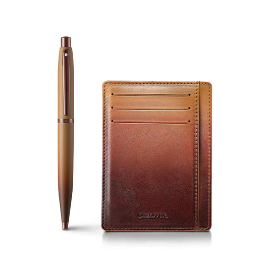 Sheaffer Gift Set ft. Coffee Edition VFM Ballpoint Pen with Regal Brown PVD Trims and Credit Card Holder