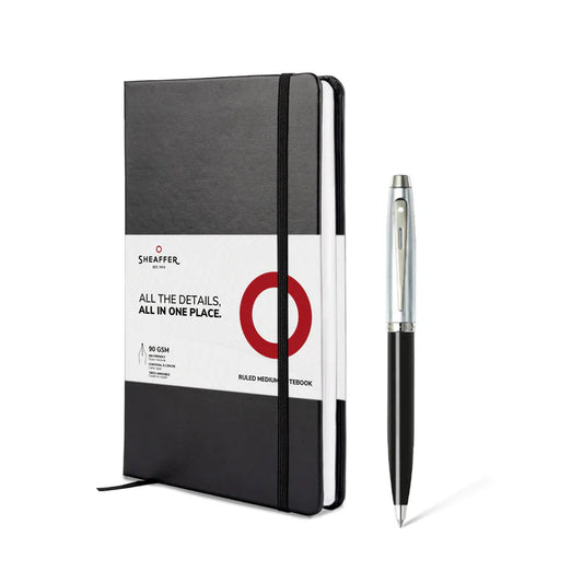Sheaffer® Gift Set ft. Glossy Black S100 9313 Ballpoint Pen with Chrome Trim and Medium Notebook