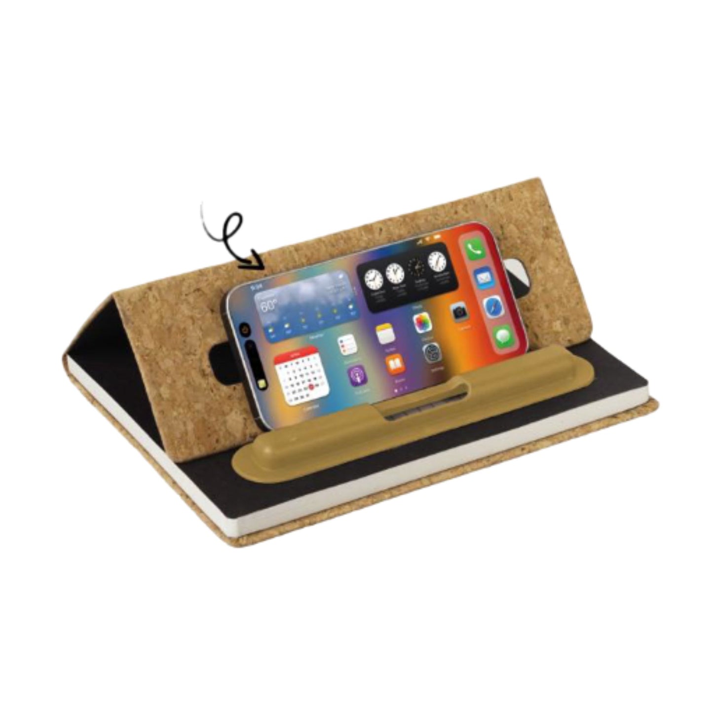 Cork A5 Notebook with Hard pen slot and Folding cover Phone Stand