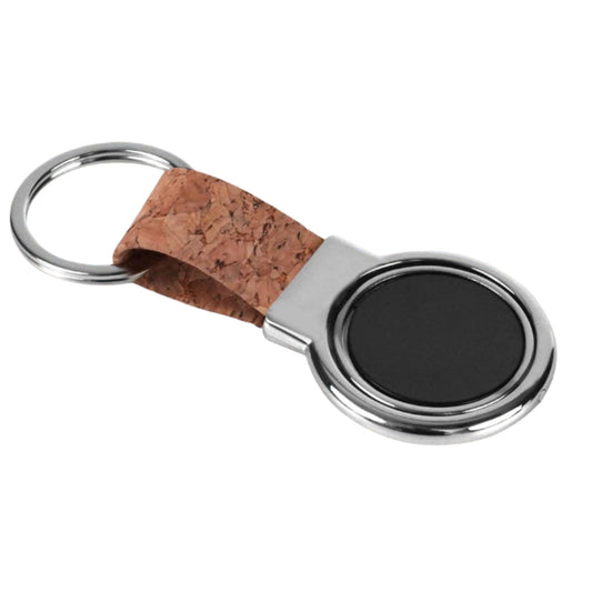 Cork Key chain with Round Rotating Double side Gunmetal plate