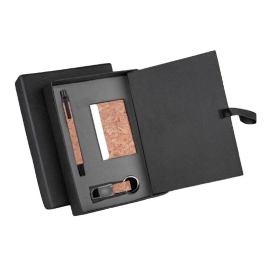 Cork notebook with card holder, hanging cork keychain and cork pen