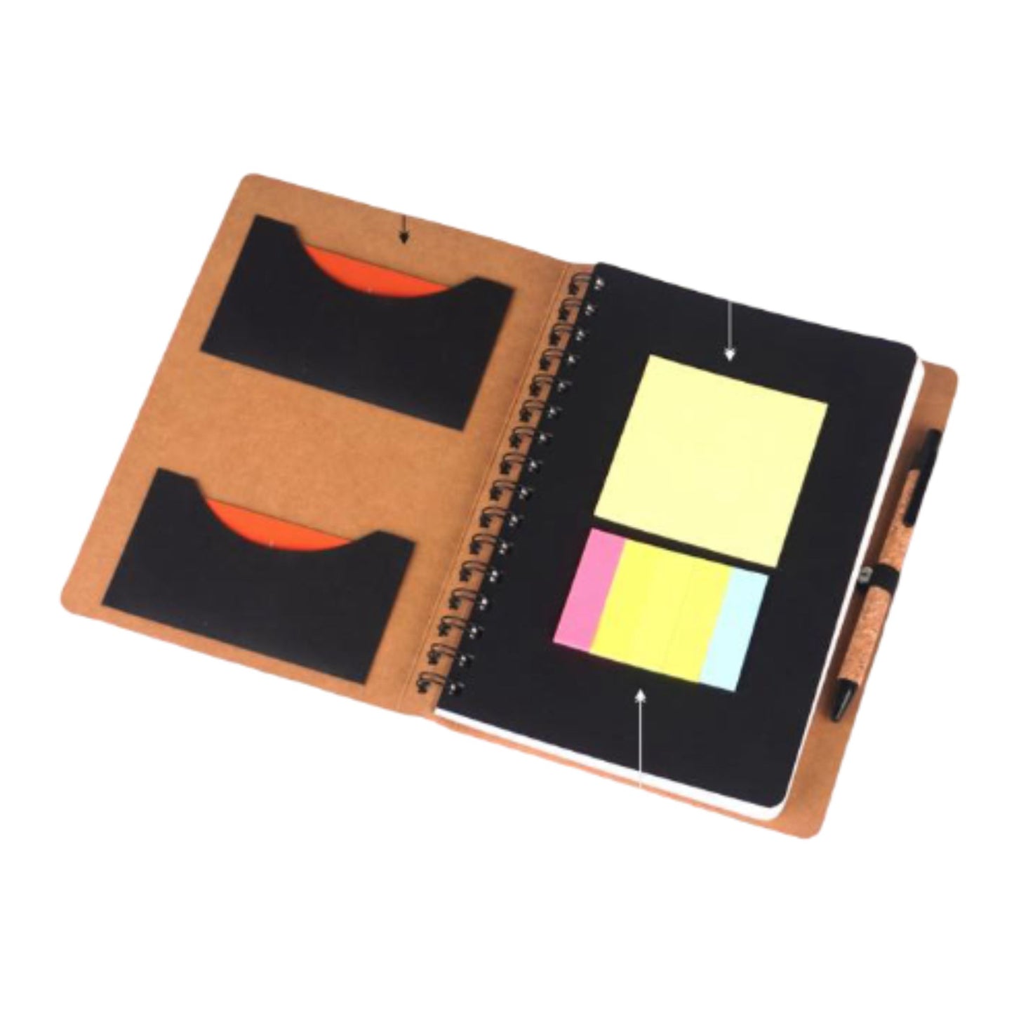 Cork Wiro notebook with Document Holder, Sticky pads and Cork Pen