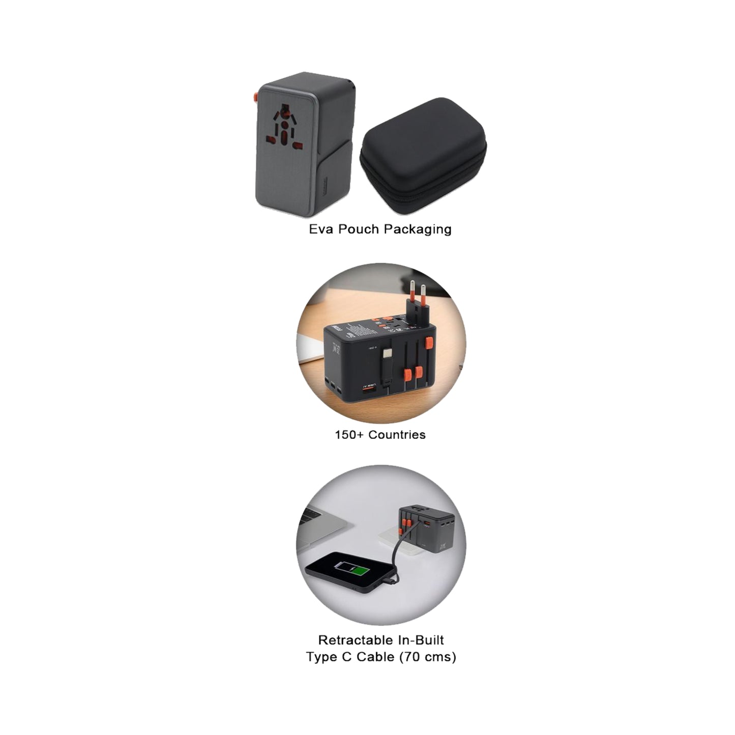 Zapp Travel Adapter with Retractable Cable