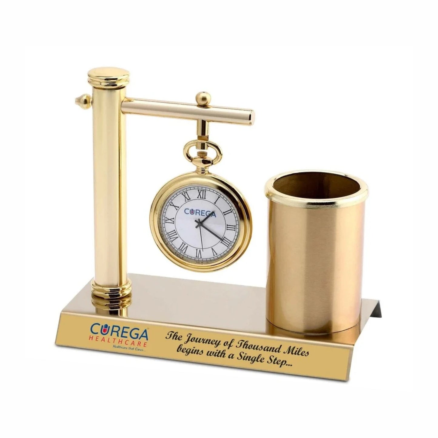 Metal Golden Gold Plated Hanging Watch With Pen Stand, For Office