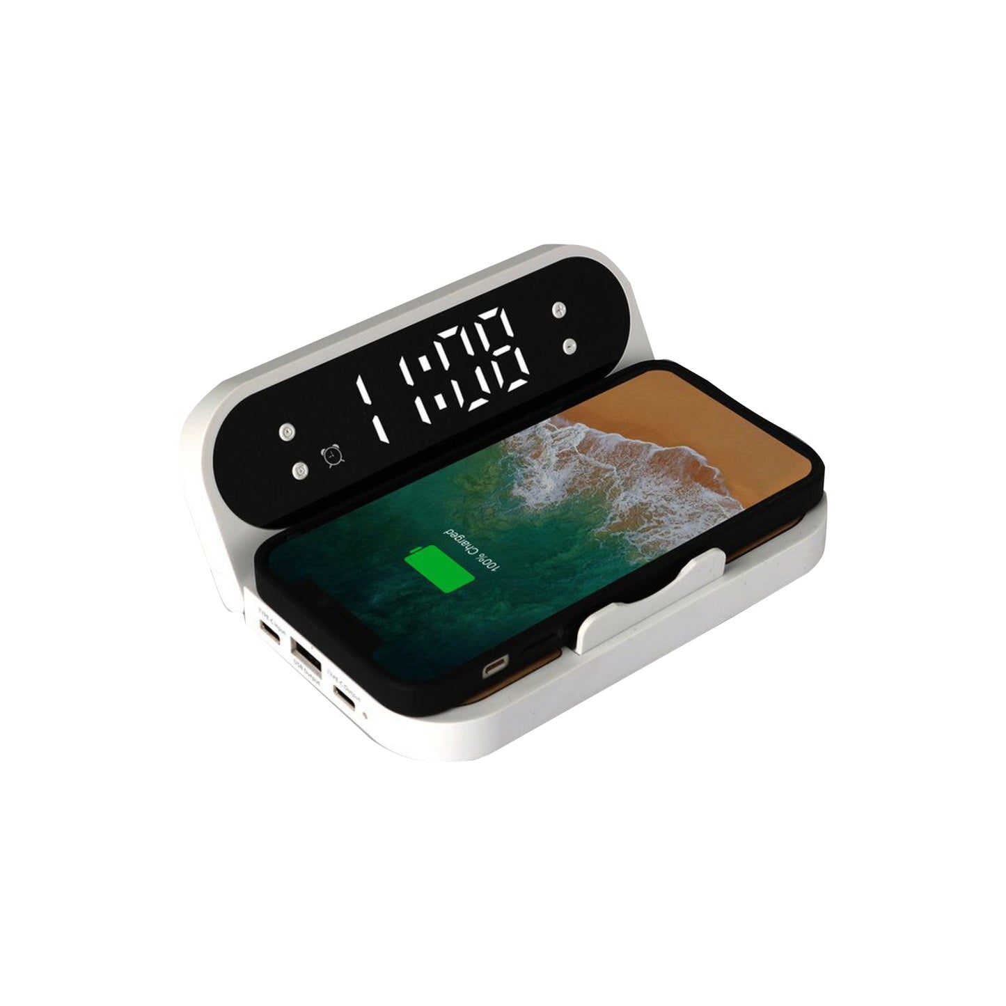 Snooze Clock With Alarm Wireless Charger Charging Hub
