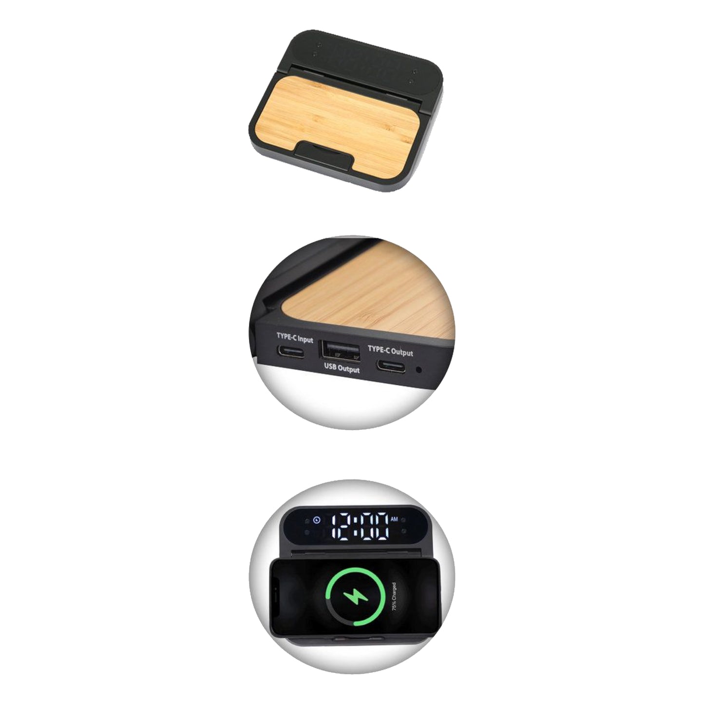 Snooze Clock With Alarm Wireless Charger Charging Hub