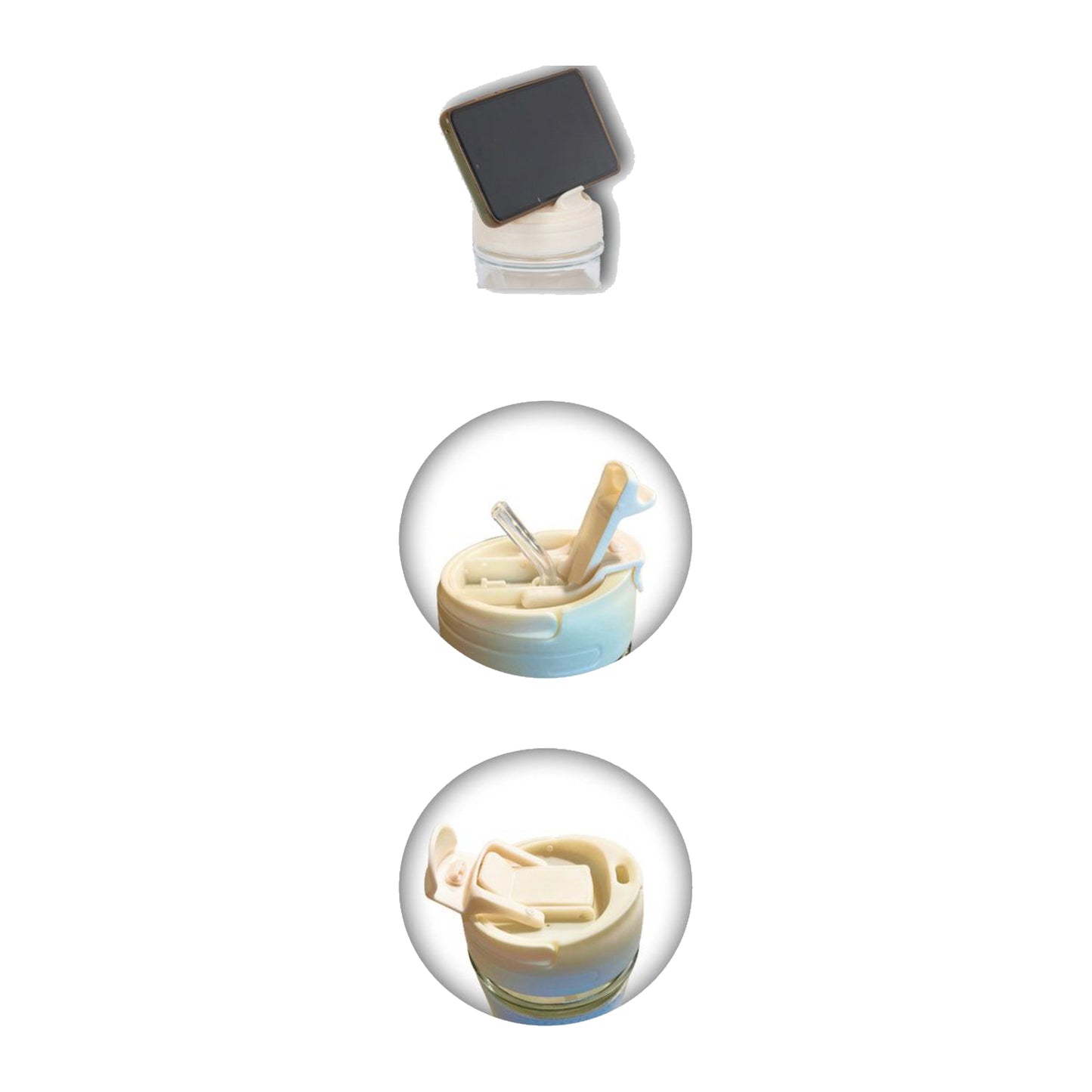 FlipSip Glass Mug With Dual Sipper Lid & Mobile Stand