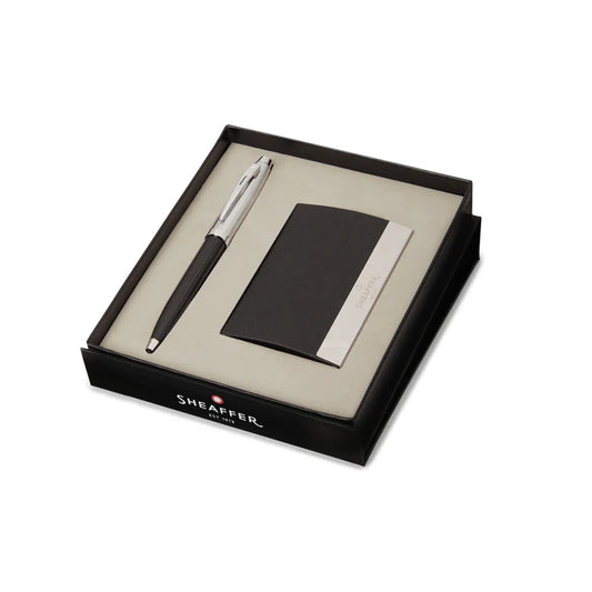 Sheaffer 9313 BP + BCH Gift Set ft. Glossy Black 100 Ballpoint Pen with Chrome Trims and Business Card Holder