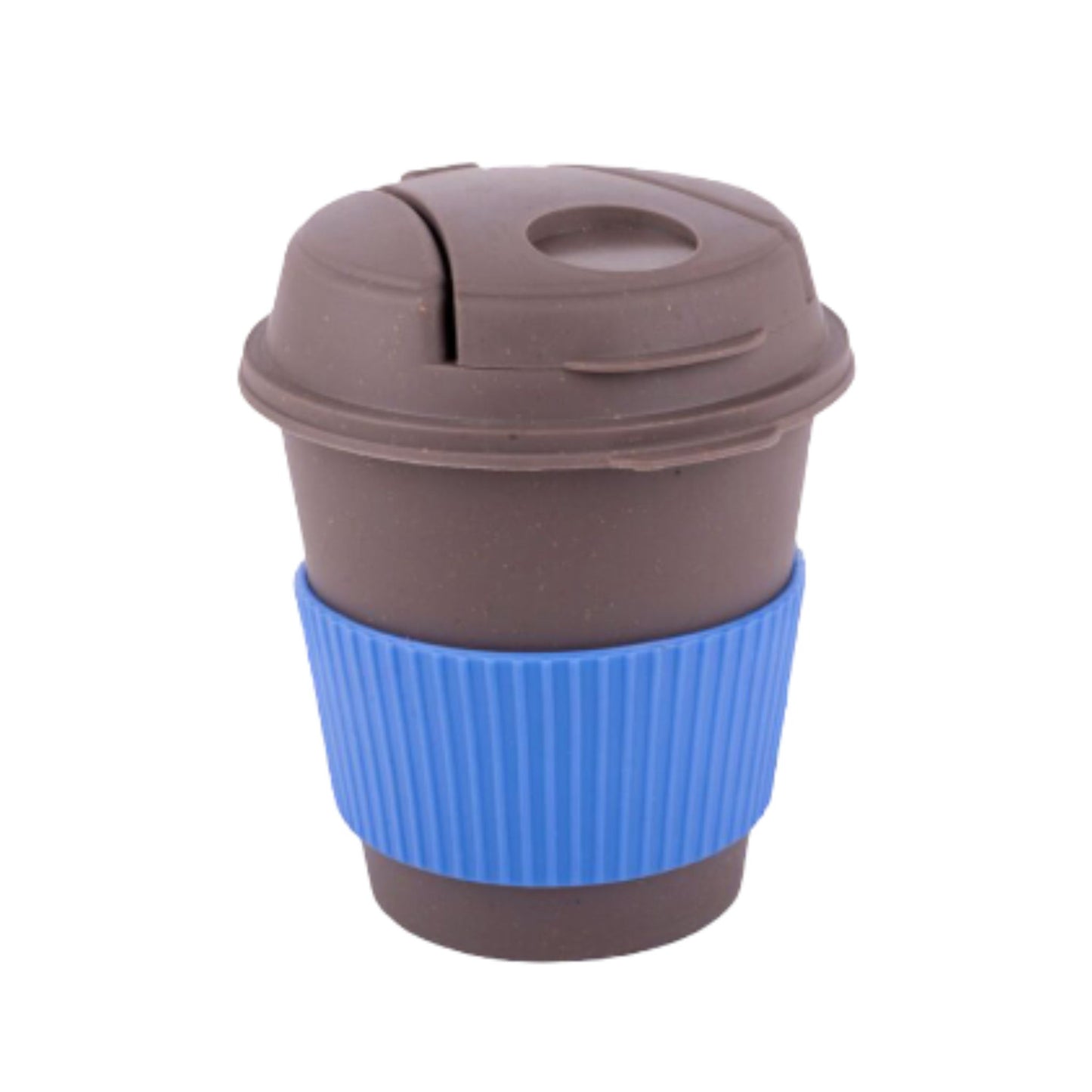Bamboo Dark Coffee mug: Eco friendly mug with flip top Lid and Anti-Scald sleeve