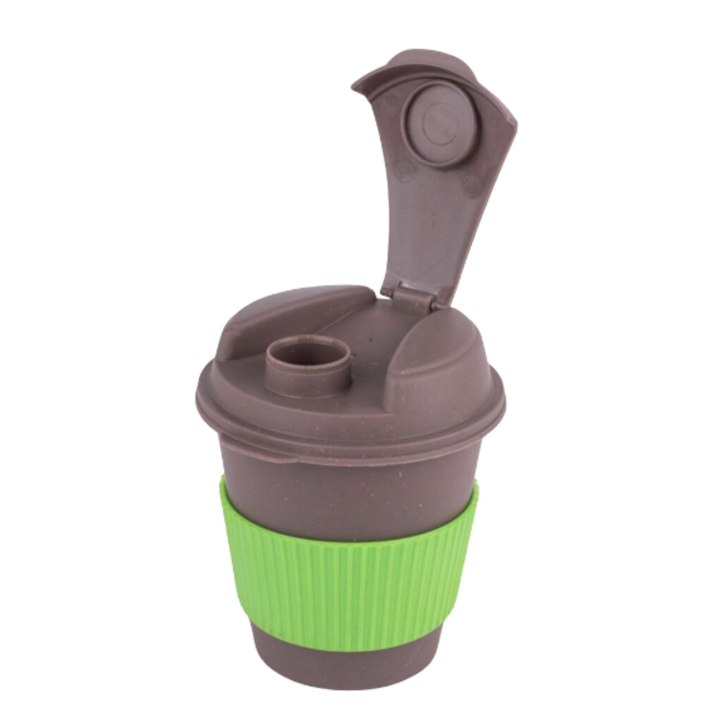 Bamboo Dark Coffee mug: Eco friendly mug with flip top Lid and Anti-Scald sleeve