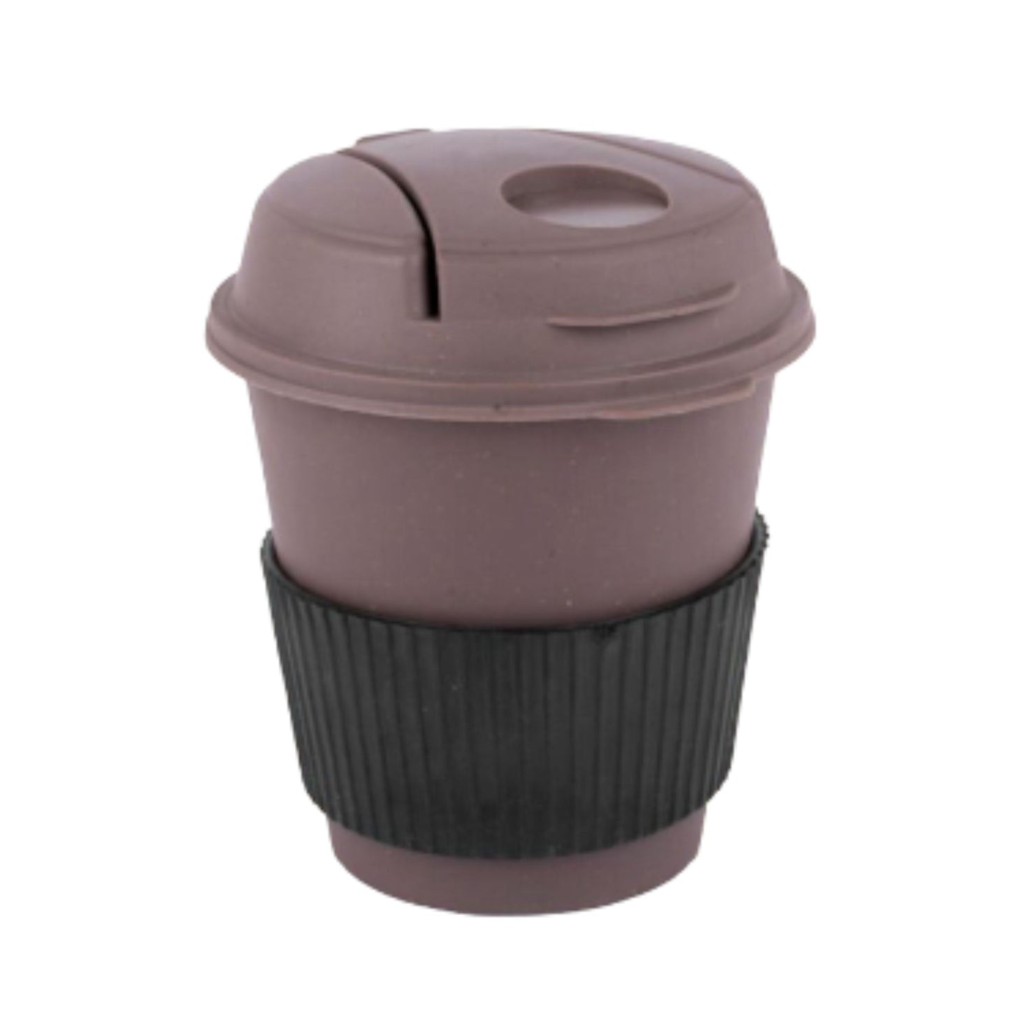 Bamboo Dark Coffee mug: Eco friendly mug with flip top Lid and Anti-Scald sleeve