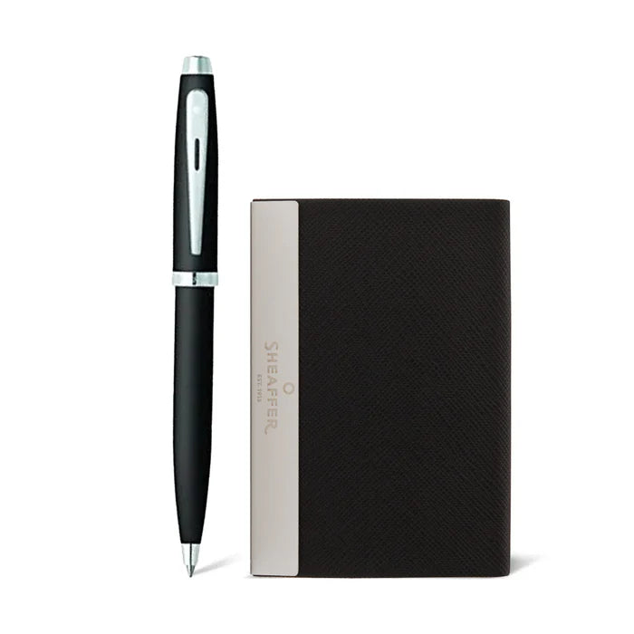 Sheaffer 9317 BP + BCH Gift Set ft. Matte Black 100 Ballpoint Pen with Chrome Trims and Business Card Holder