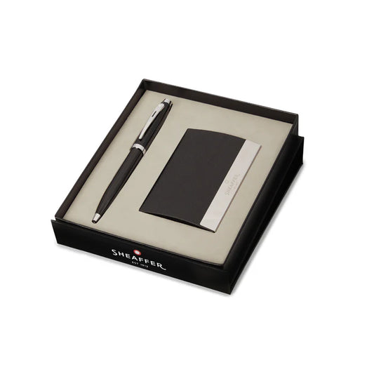 Sheaffer 9338 BP + BCH Gift Set ft. Glossy Black 100 Ballpoint Pen with Chrome Trims and Business Card Holder
