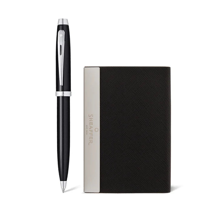 Sheaffer 9338 BP + BCH Gift Set ft. Glossy Black 100 Ballpoint Pen with Chrome Trims and Business Card Holder