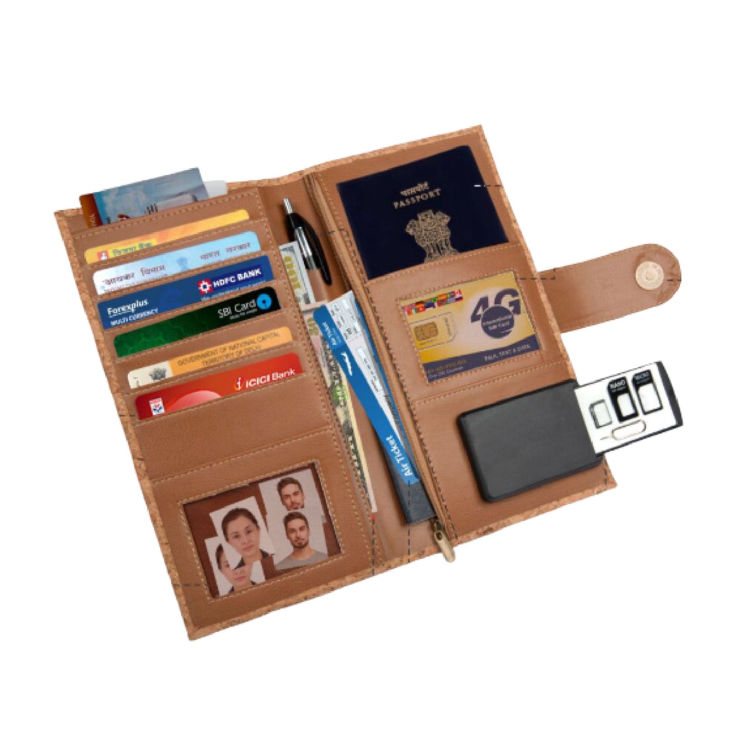 Eco-Friendly Cork Cheque Book Holder / Passport Holder With Sim Card Safe Case & Sim Card Jackets