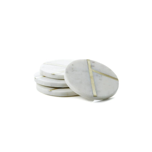 MARBLE COASTER ROUND | 4" | BRASS INLAY