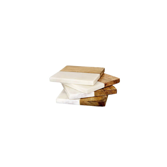 Marble + Wood coaster Square | 4"