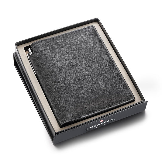 Sheaffer Gift Set G323 | Sentinel Brushed Chrome Ballpoint Pen with Leather Passport Holder