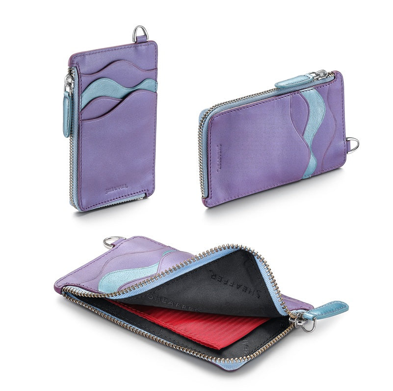Sheaffer Expressions Gift Set VFM 9430 Blue And Purple Pearlised Gradient Ballpoint Pen With Genuine Leather Card Case