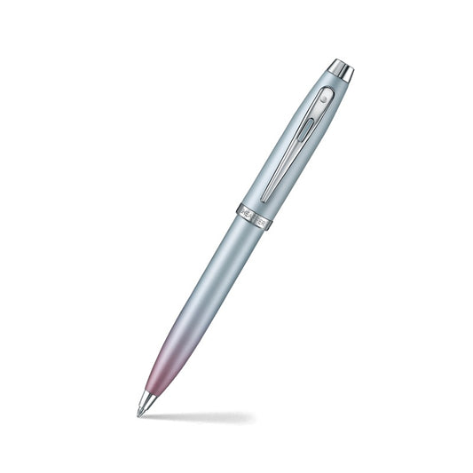 Sheaffer Expressions Gift Set 100 9376 Blue And Pink Pearlised Gradient Ballpoint Pen With Chrome-Plated Trims And Genuine Leather Wallet