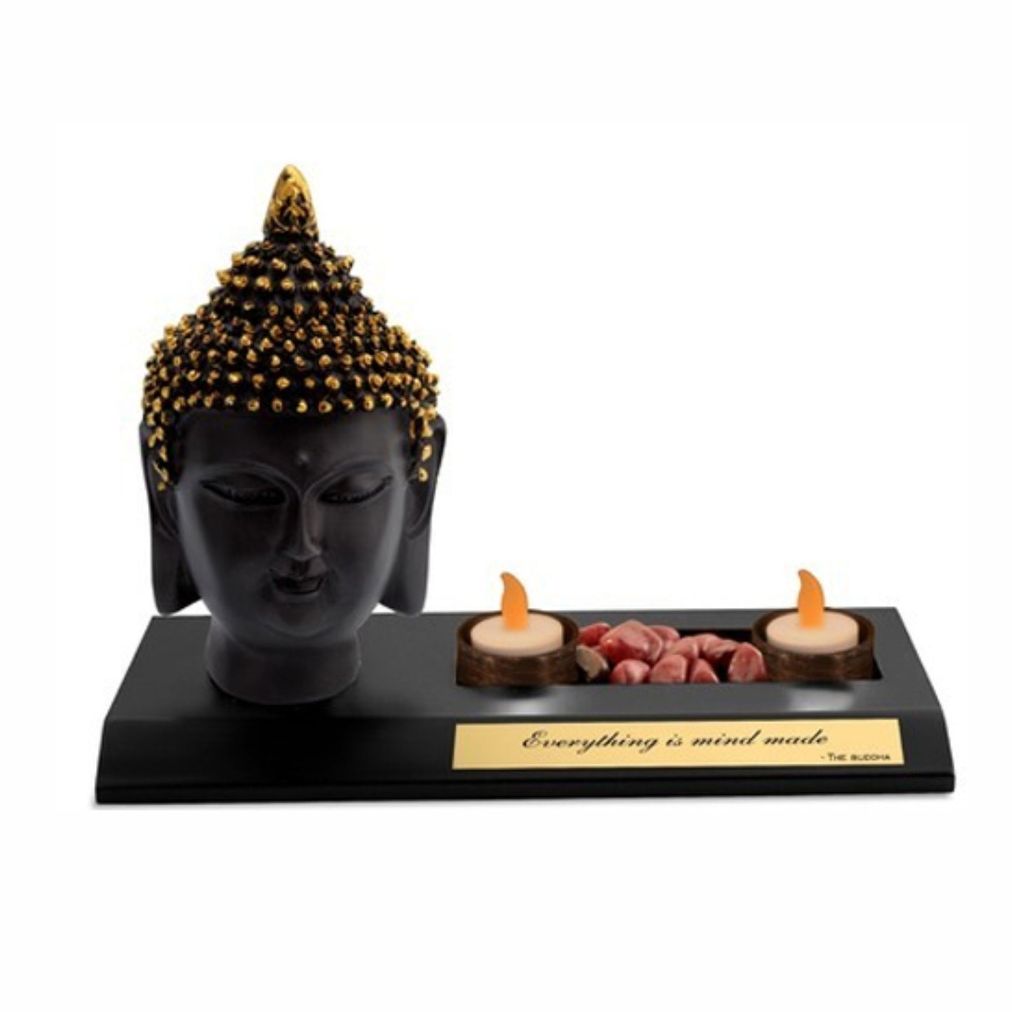 Buddha Face Table Top With Rock Candle