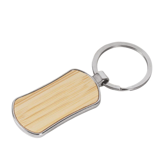 Metal keychain with double side Bamboo plate