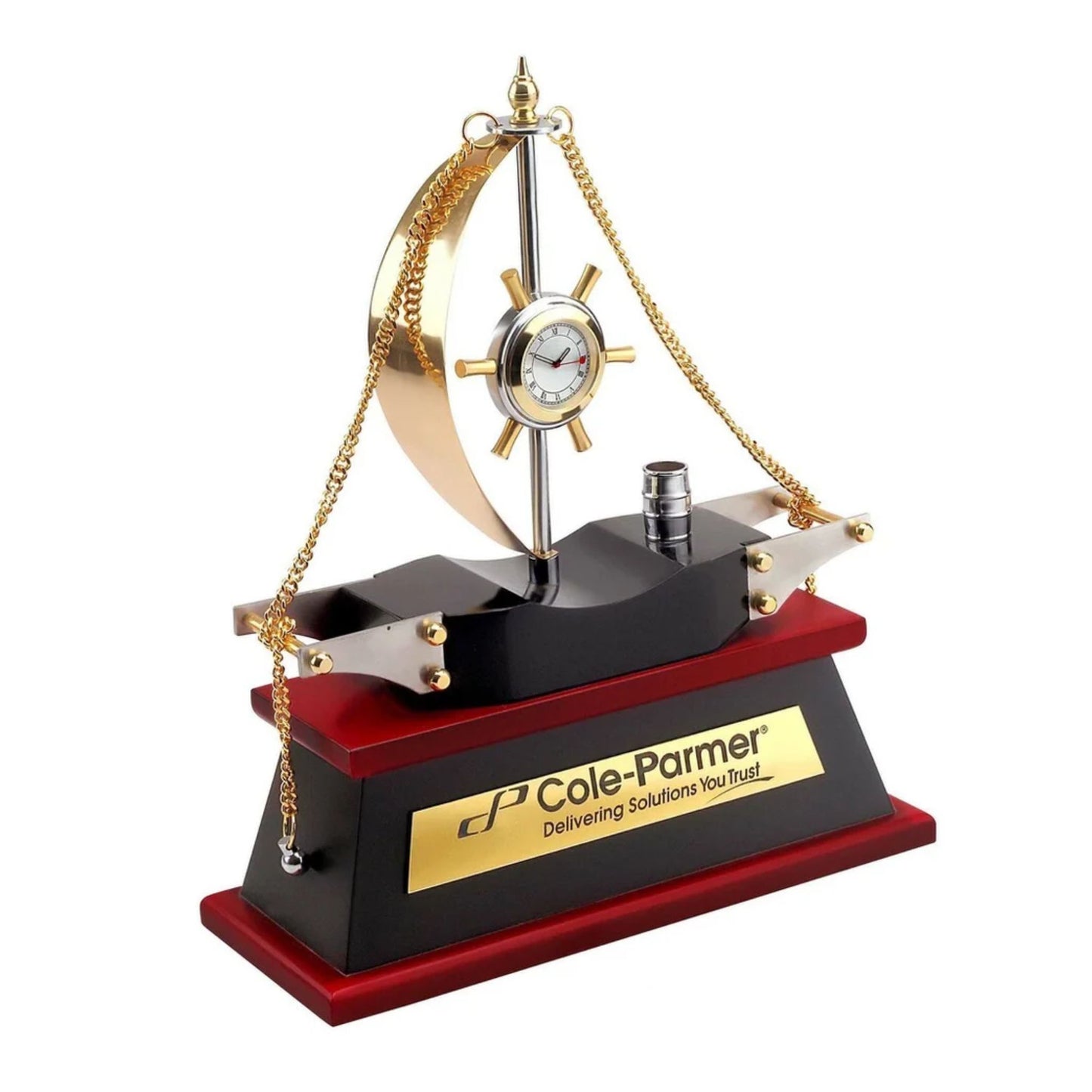 Wooden Base Ship With Clock & Pen Stand