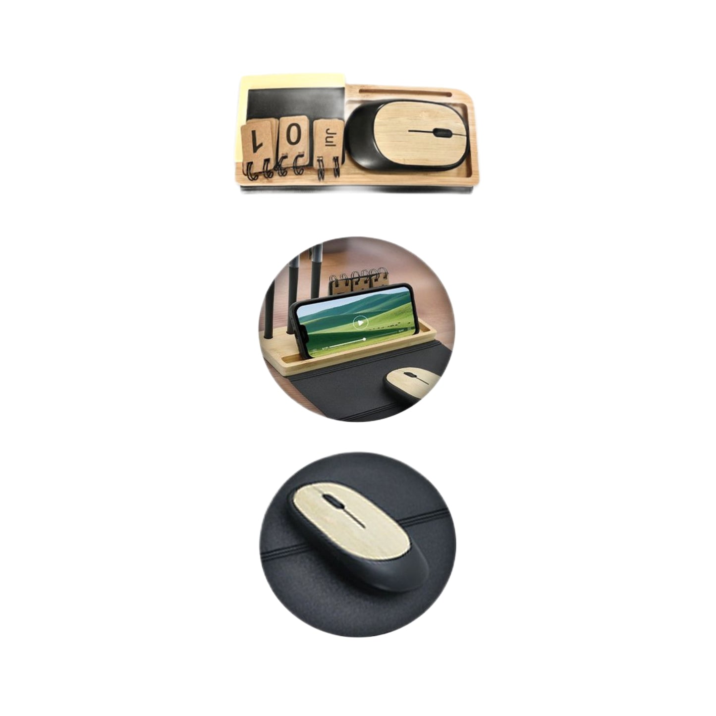 EcoBundle Bamboo Desk Set with Mouse, Mouse Pad, Calendar & Utility Stands