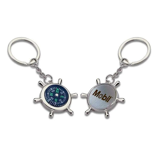 Metal Silver Compass Ship Wheel Keychain