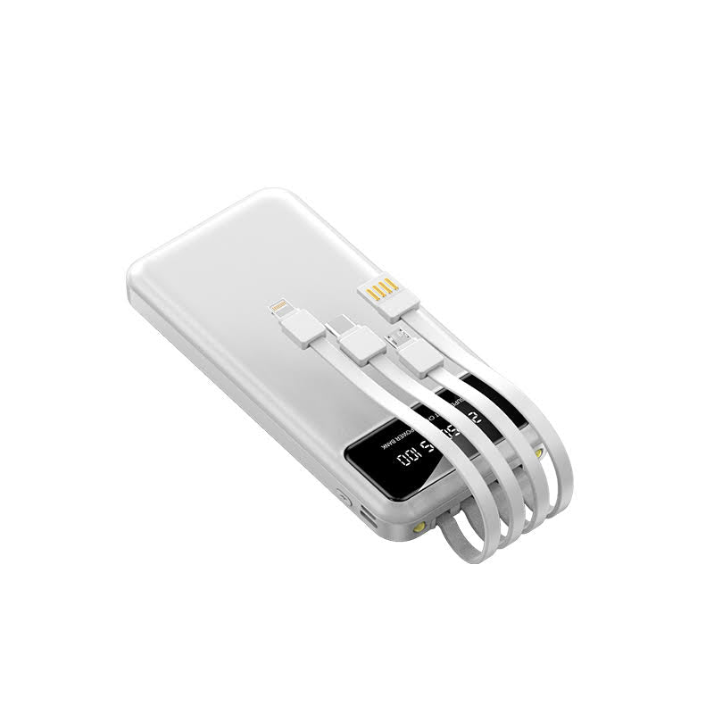 Power 10 (Display) 4-IN-1 Power Bank With Mobile Stand & Built-IN Cables
