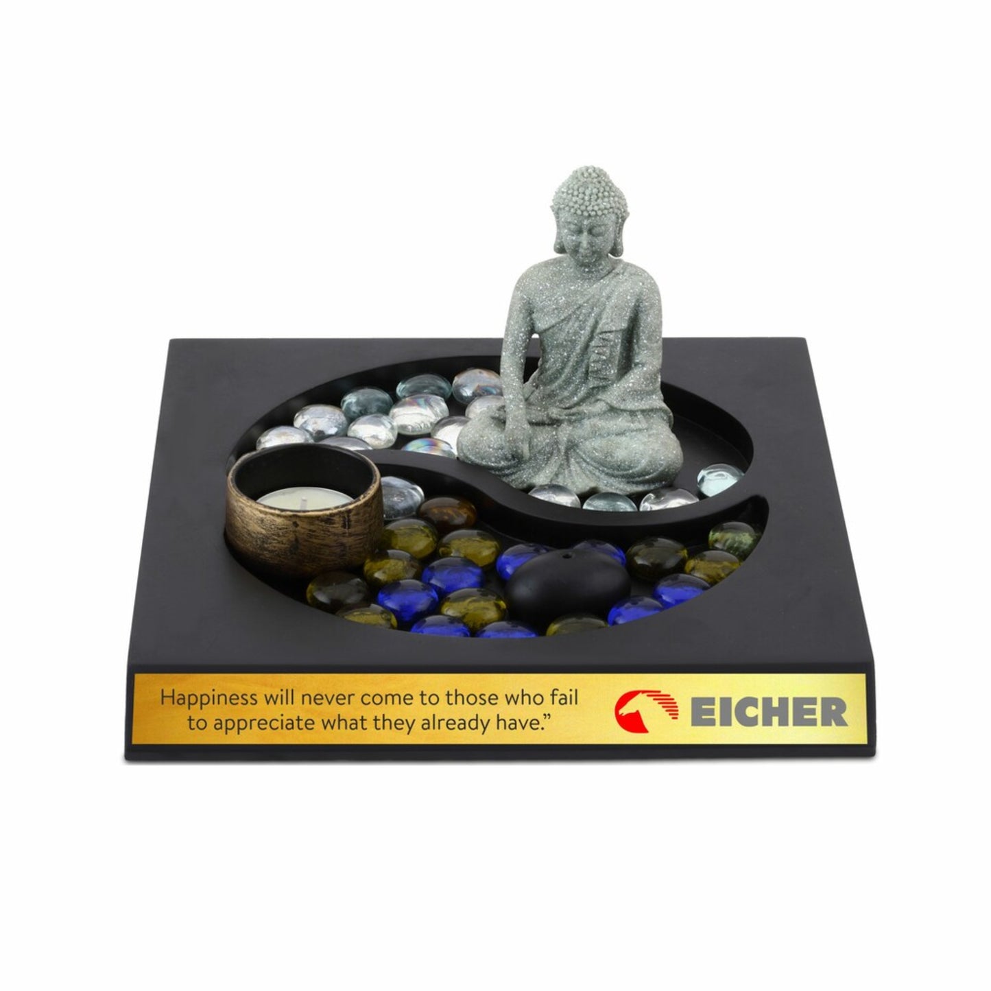 Marble Look Resin Buddha With Yin Yang Wooden Design