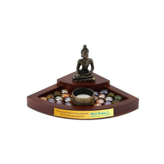 Buddha Candle Stand With LED Candle And Natural Pebbles