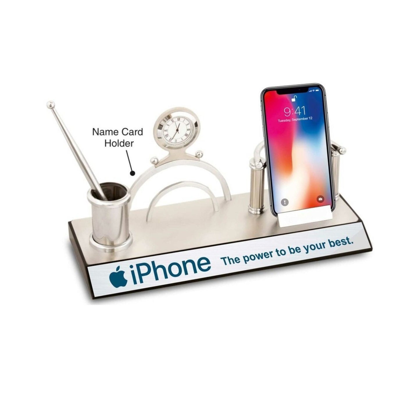 Mobile Stand, Name Card Holder Pen Stand & Clock