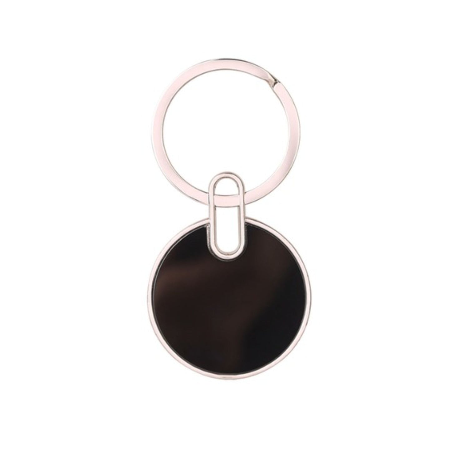 Glossy Black Finished Round keychain with opener