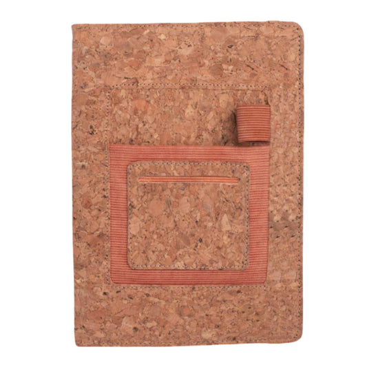 Cork A5 notebook with mobile pocket, card holder pocket & pen loop