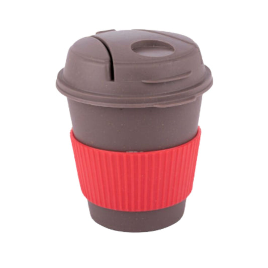 Bamboo Dark Coffee mug: Eco friendly mug with flip top Lid and Anti-Scald sleeve