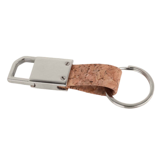 Rectangle hanging metal keychain with Cork strap