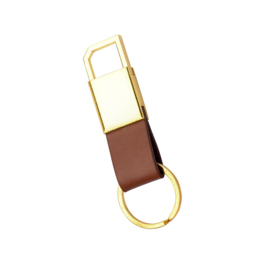 Tan Leather Strap Metal 603 Keychain