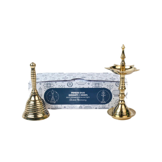 Brass Pooja Ghanti + Deep Set