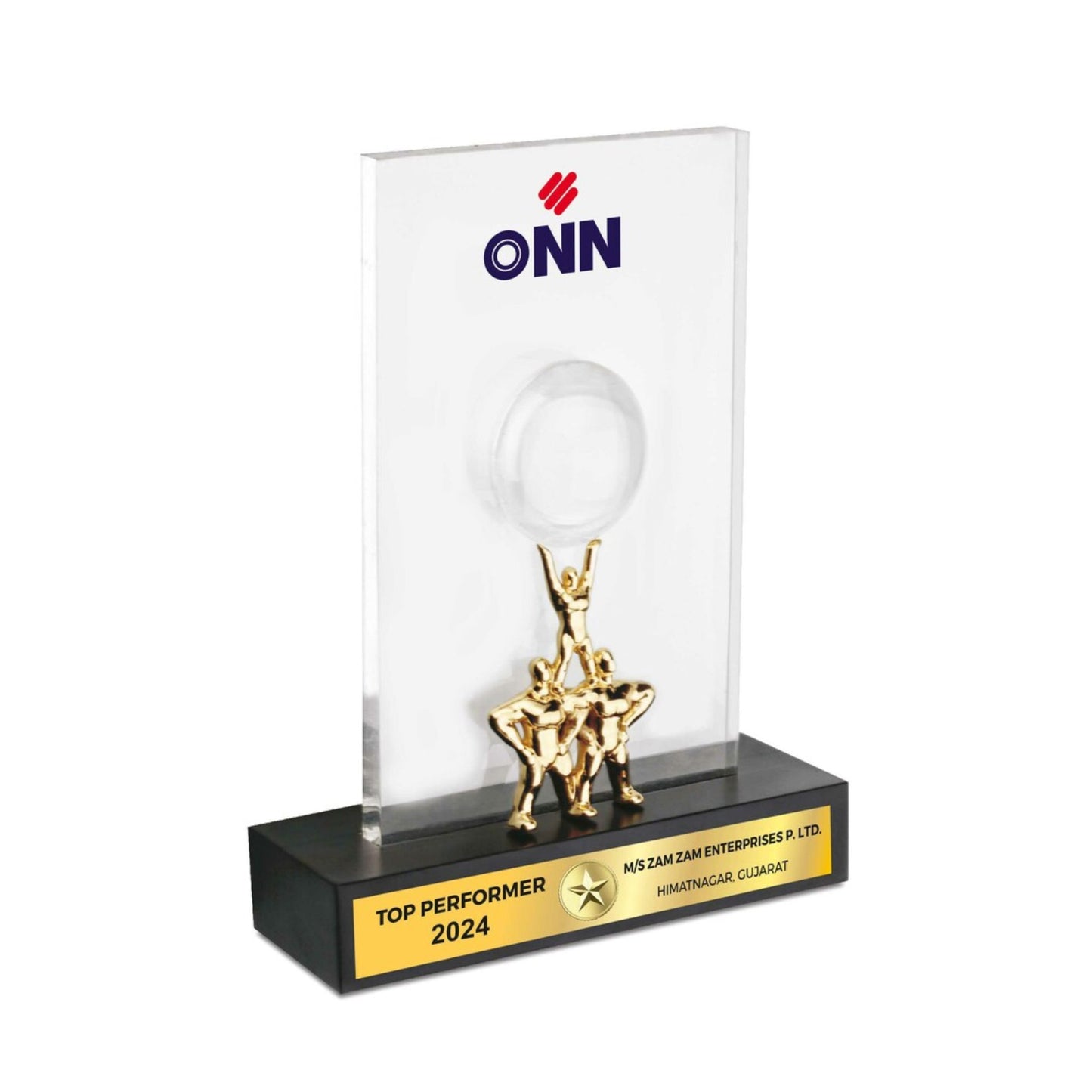 Three Golden Figures Form A Human Pyramid, Lifting One Achiever To The Top